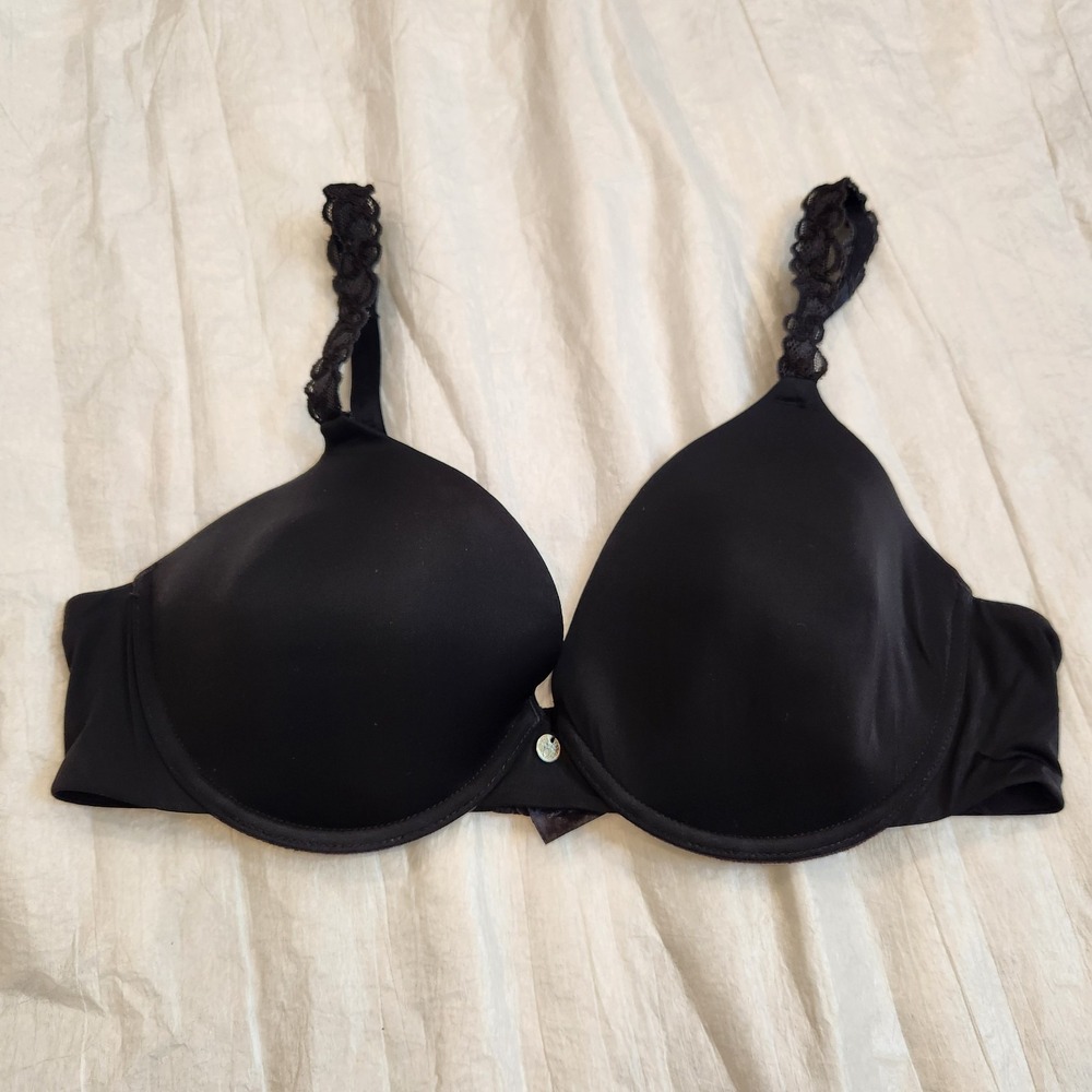 Natori Pure Luxe Full Fit Underwire Bra 36B Black Contour T-Shirt Lace Strap